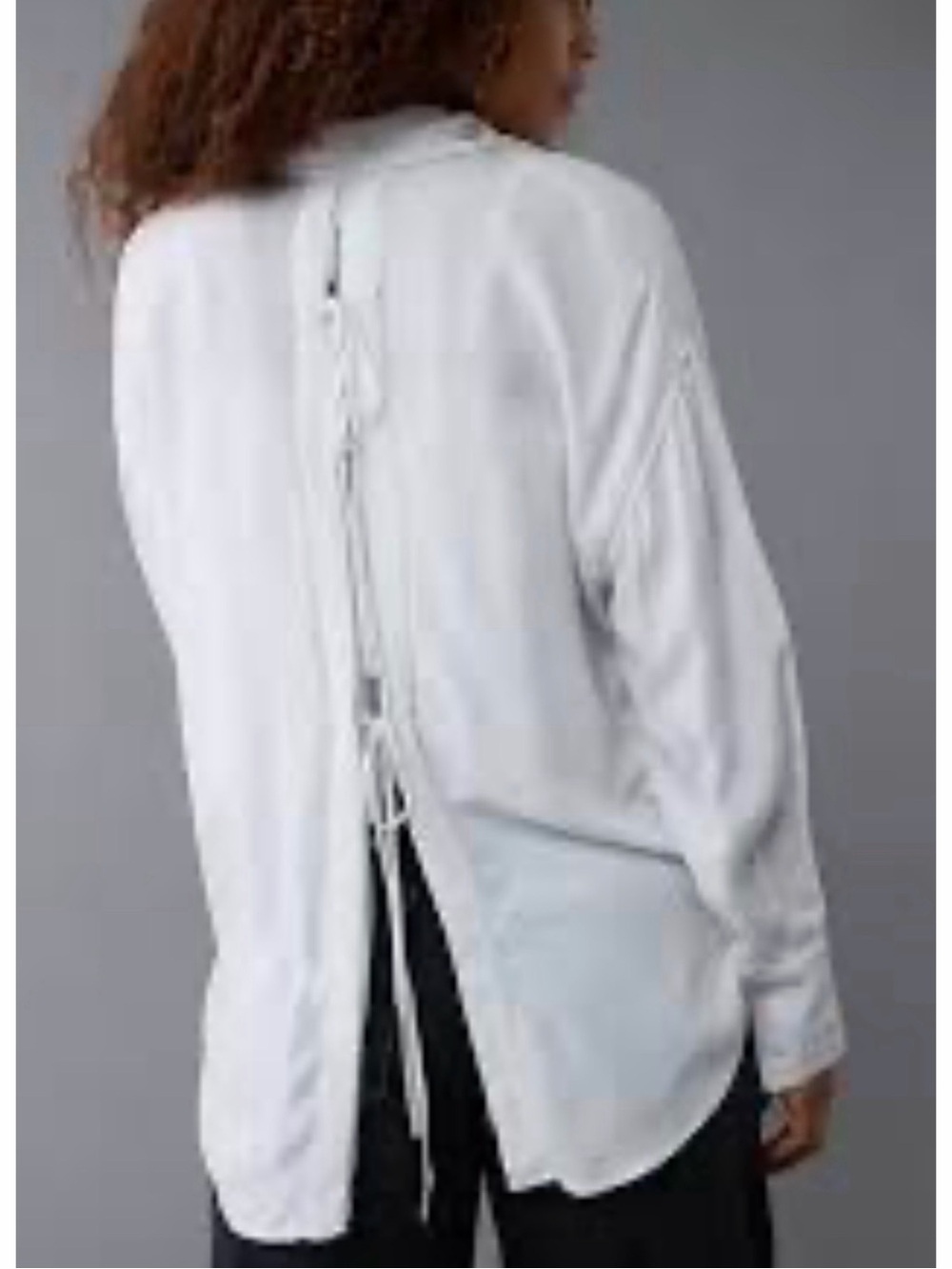 American Eagle Long Sleeve Tie Back Button Up Shirt White